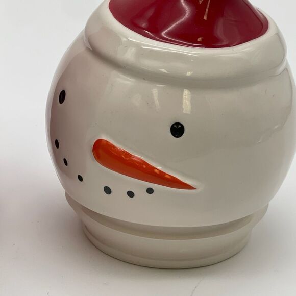 RAE DUNN Canister Let It Snow Red White Ceramic Baby Snowman Topper Christmas - Picture 13 of 14